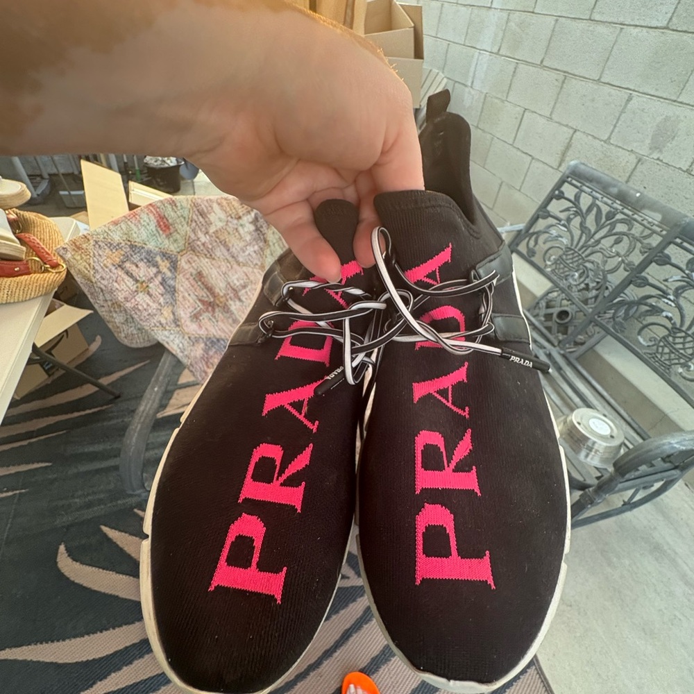 Prada Black Sneakers with Pink Logo euro size 41